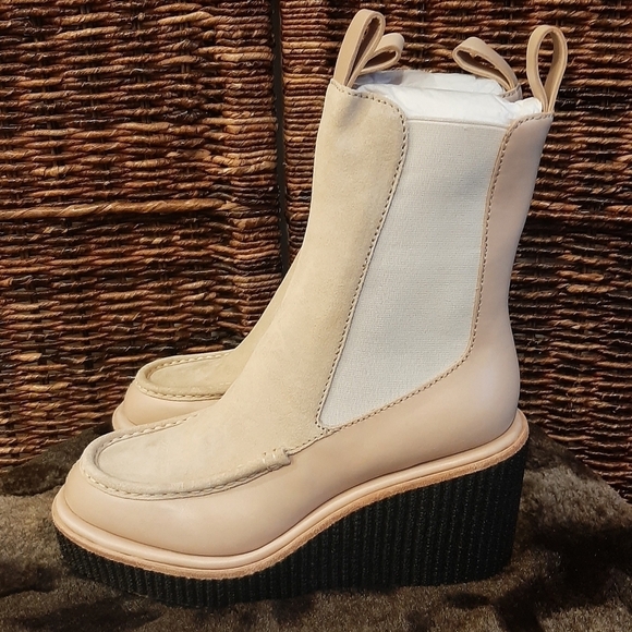 NIB Rag & Bone Sloane Wedge Chelsea Boots Suede Leather Paloma  Cream 10 NEW - Picture 4 of 7